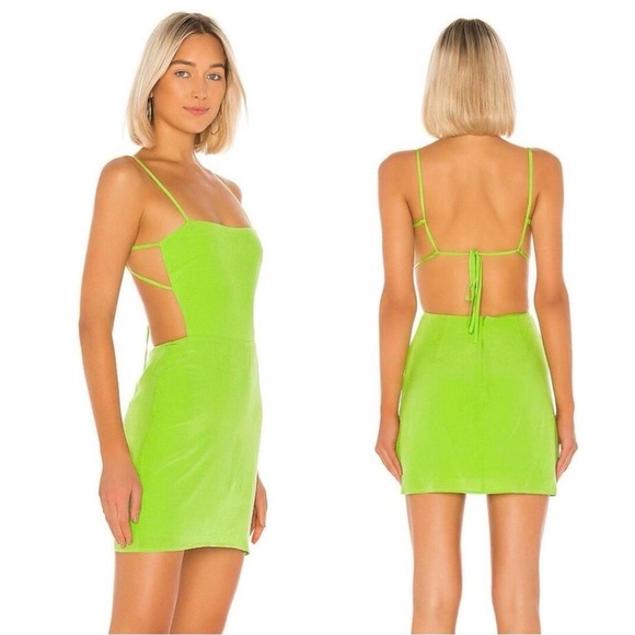 NEW Lovers + Friends Blade Mini Dress S Lime Green Cutout Strappy Open Back Neon - Picture 1 of 6